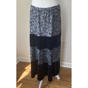 Coldwater Creek Tiered Black Floral Velvet Maxi Skirt Women's Large USA